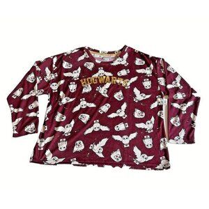 XL Woman Harry Potter Hogwarts‎ Hedwig Letters Soft Sleepwear Maroon PJ Top